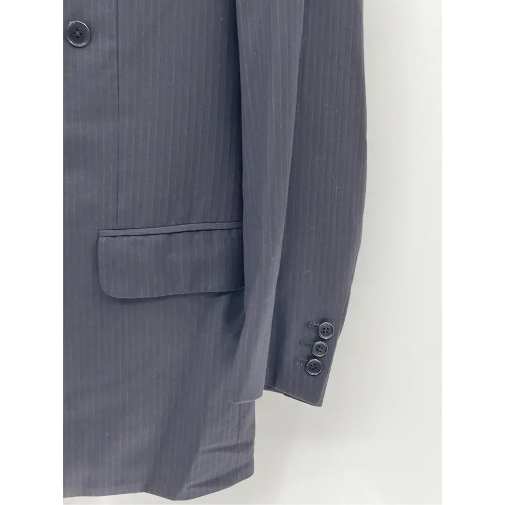Luciano Barbera Suit Jacket Sport Coat Double Breasted Men 39‎ Black Striped